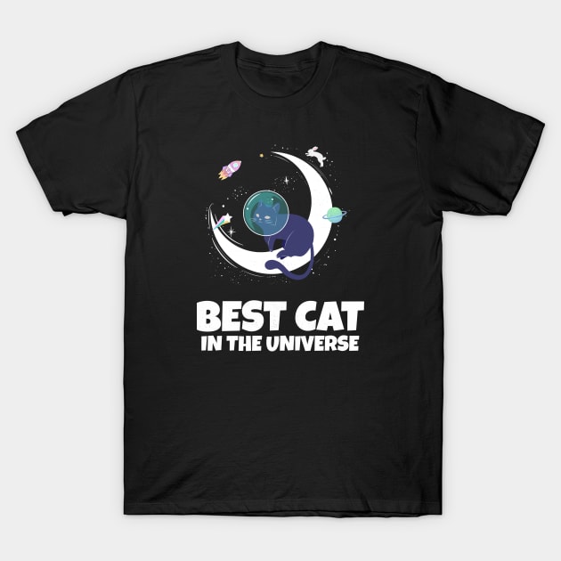 Best Cat In The Universe Funny Space Cat Design T-Shirt by Bunchatees